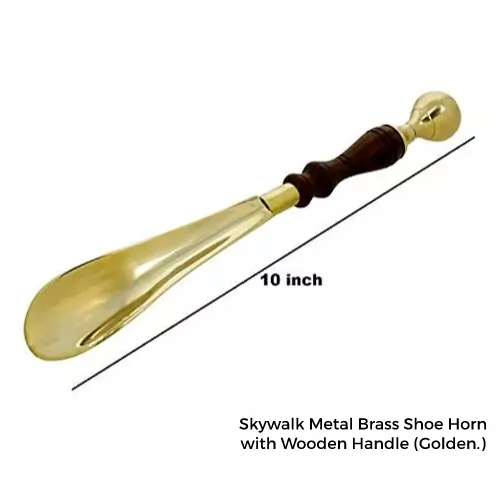 Skywalk Metal Brass Shoe Horn with Wooden Handle (Golden)