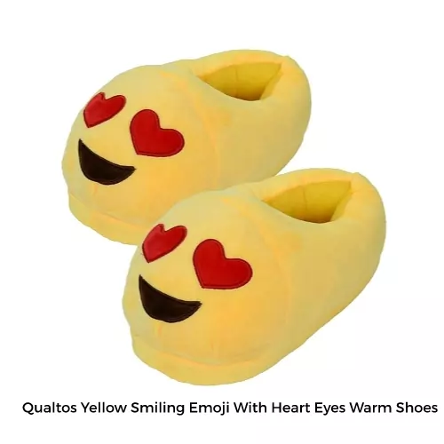 Qualtos Yellow Smiling Emoji With Heart Eyes Warm Shoes