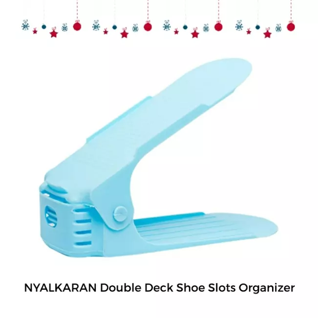 NYALKARAN Shoe Slots Organizer Space Saver Double Deck Shoe Rack Adjustable Shoe Slots for Closet Organization (Pack of 10), Plastic, multicolour