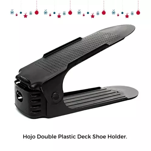 Hojo Shoe Holder Plastic Double Deck Space Saving Rack Stand for Closet Organization Folding Slots Adjustable Organizer for Sandals Slipper Heels Flip Flops (12, Black)