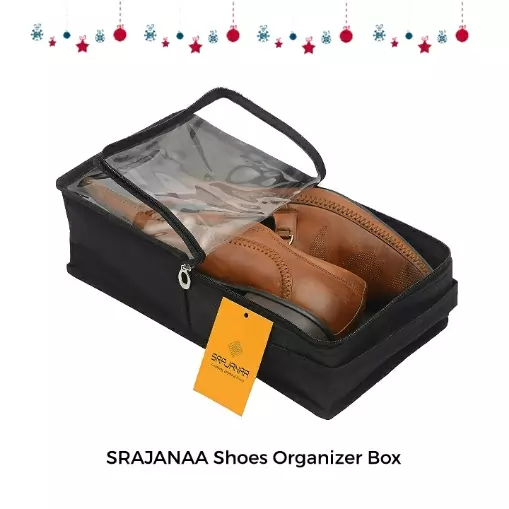 SRAJANAA Under Bed Storage Shoes Organizer Box with Clear Plastic Zippered Black Cover (Pack of 10, Men's)
